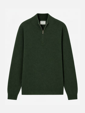 Jermyn Pullover mit Half-Zip aus 100 % Lammwolle in Moosgrün 