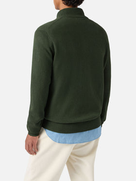 Jermyn Halbzip-Pullover aus 100 % Lammwolle in Moosgrün
