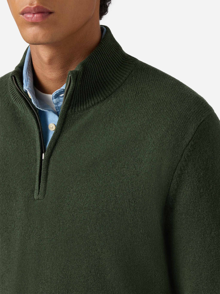 Pullover a mezza zip Jermyn in 100% lambswool verde muschio