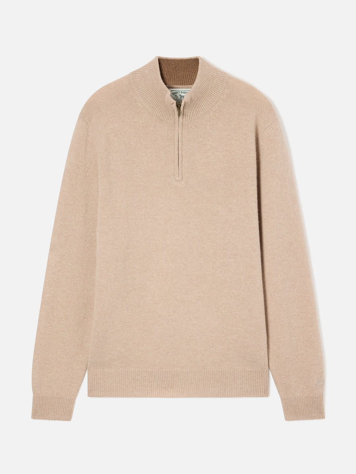 Beige Jermyn lambswool half zip knit with contrasting collar