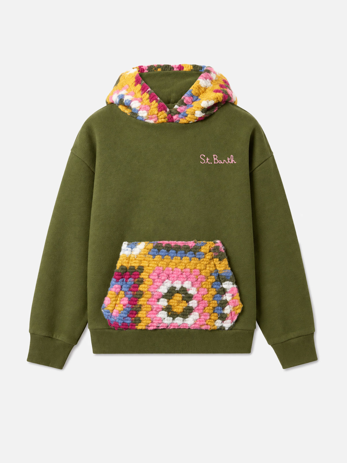 Felpa con cappuccio Jeune Jr verde militare con ricamo logo