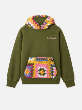 Felpa con cappuccio Jeune Jr verde militare con ricamo logo