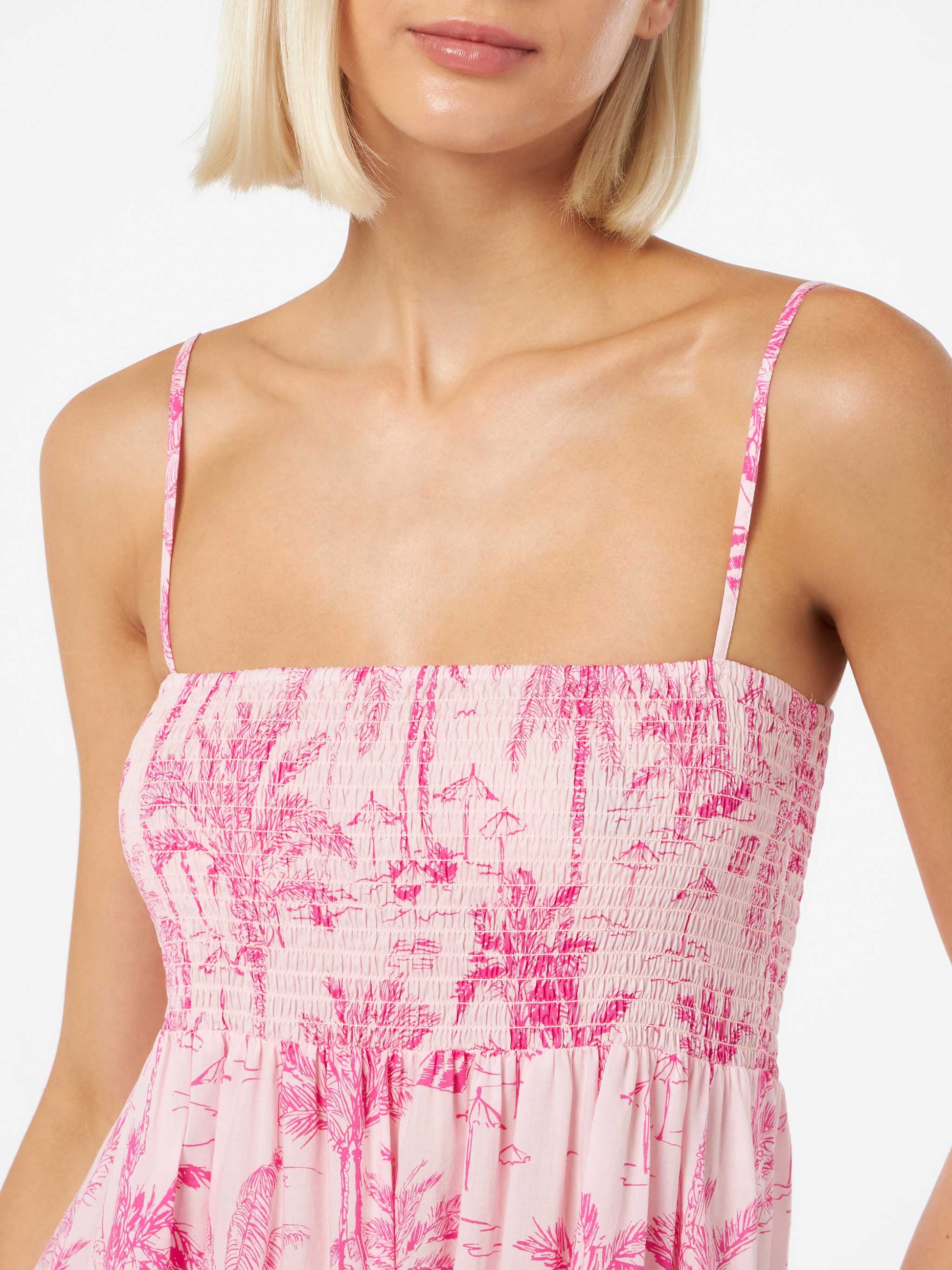 Woman cotton dress Jemma with smocked embroidery - MC2 Saint Barth