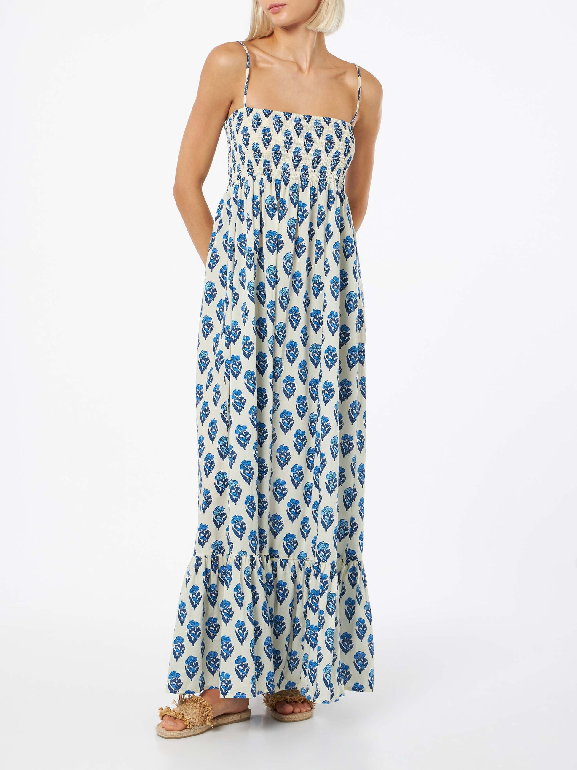 Woman cotton dress Jemma with smocked embroidery - MC2 Saint Barth