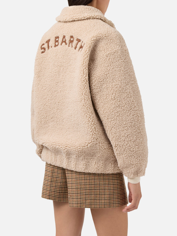 Bomber Jeanne in teddy con patch sul retro