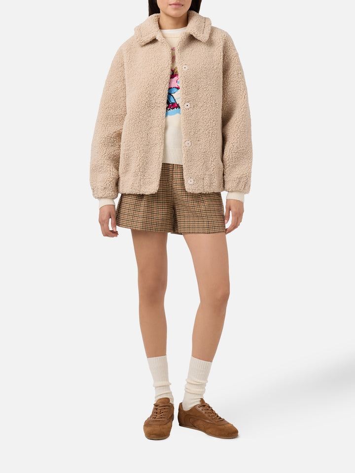 Bomber Jeanne in teddy con patch sul retro