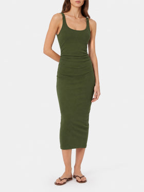 Vestido tank de punto jersey de algodón acanalado verde militar Jennifer 