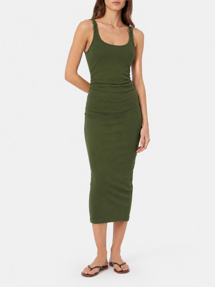Geripptes Tankkleid aus Baumwolljersey in Military Green Jennifer 