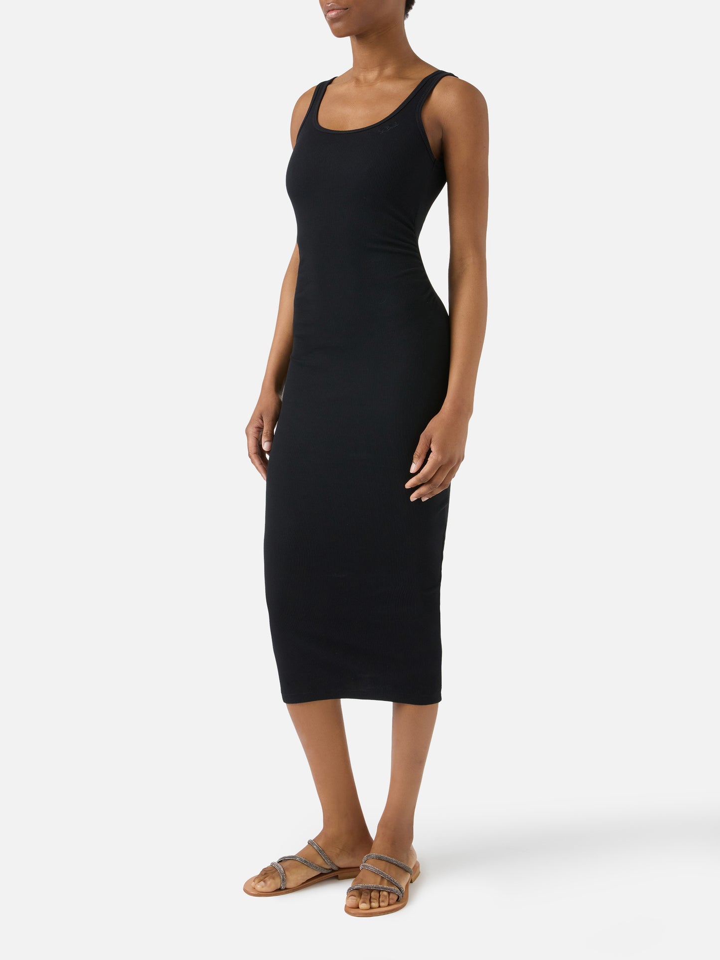 Midi Jennifer dress in black ribbed stretch cotton fabric
