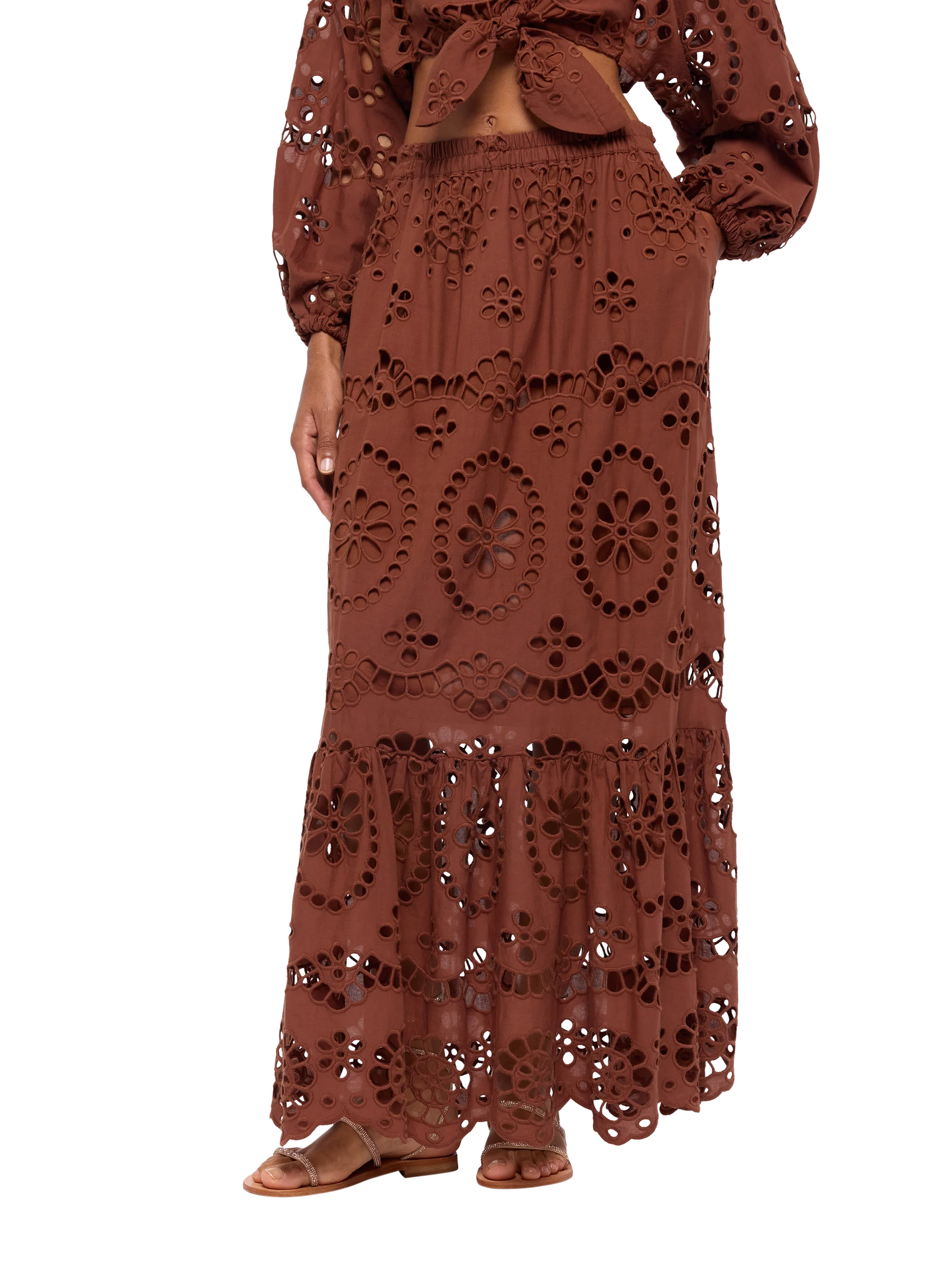 Jenny camel brown cotton Sangallo skirt - MC2 Saint Barth