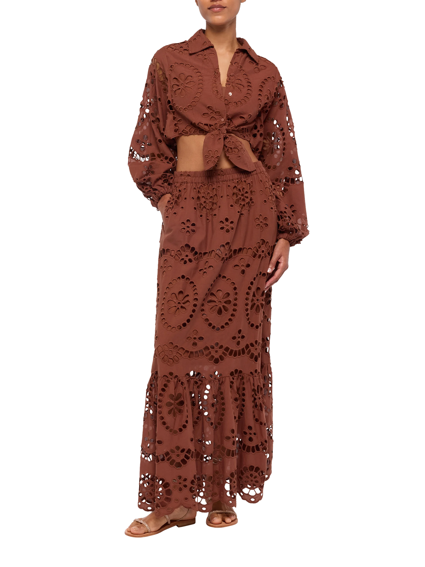 Jenny camel brown cotton Sangallo skirt - MC2 Saint Barth