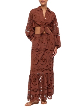 Jenny camel brown cotton Sangallo skirt - MC2 Saint Barth