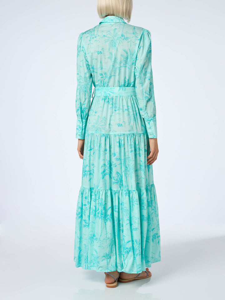 Woman water green toile de jouy cotton dress Jensen - MC2 Saint Barth