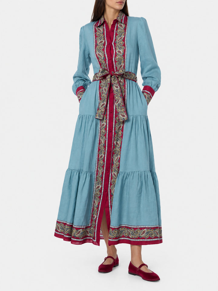 Robe Jensen en lin paisley bleu clair 
