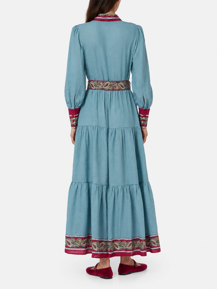 Robe Jensen en lin paisley bleu clair 