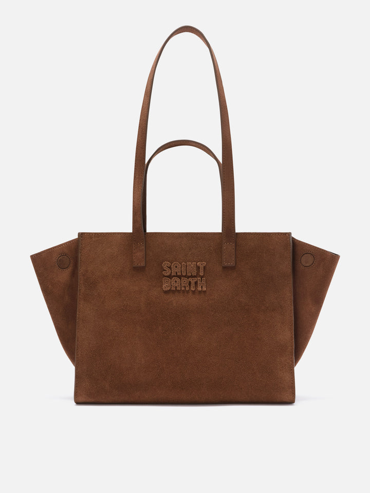 Borsa Medium Jour marrone in camoscio con ricamo logo