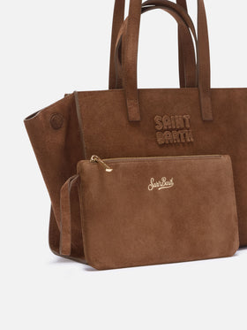 Borsa Medium Jour marrone in camoscio con ricamo logo