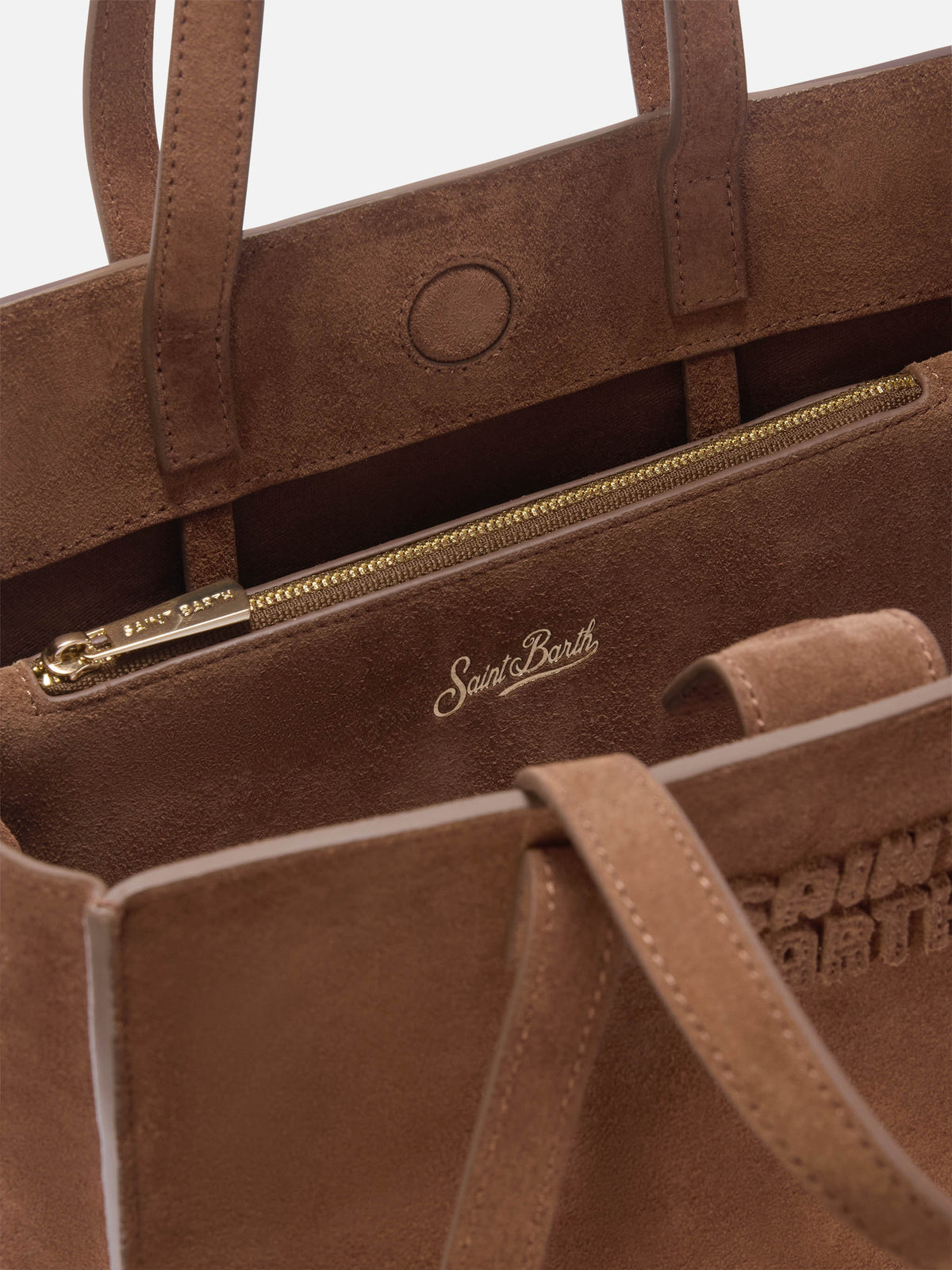 Borsa Medium Jour marrone in camoscio con ricamo logo