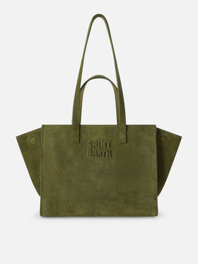 Borsa Medium Jour verde militare in camoscio con etichetta logo