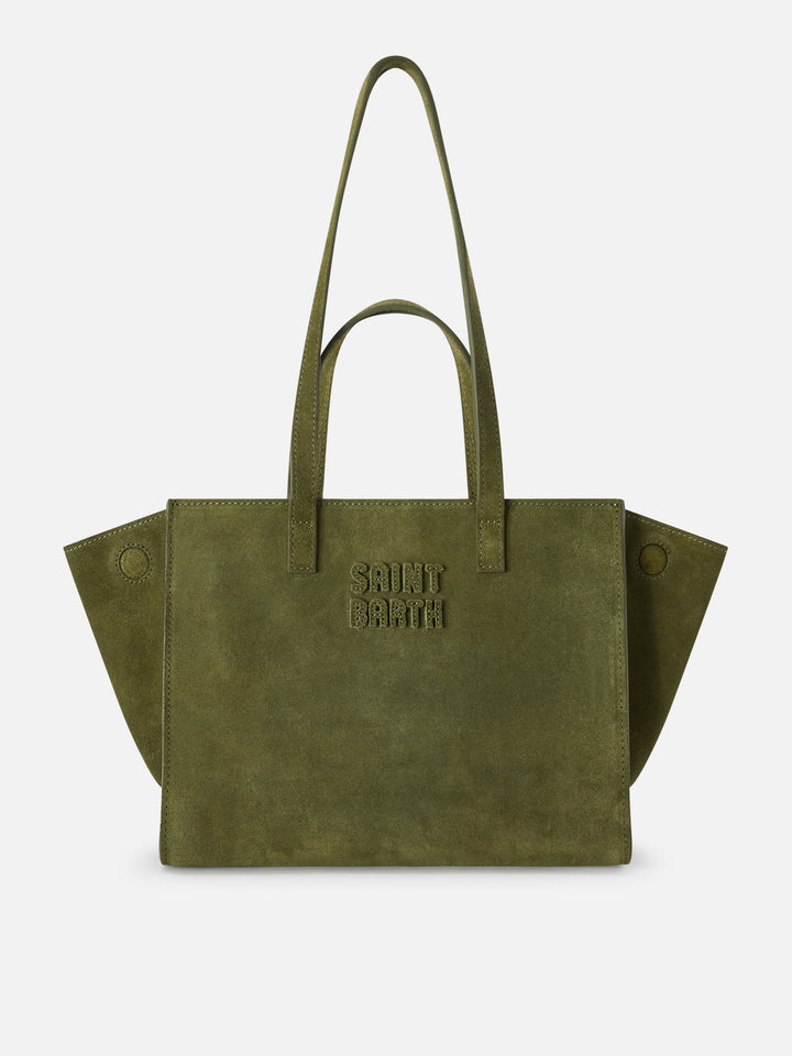 Military green Medium Jour suede bag with logo label