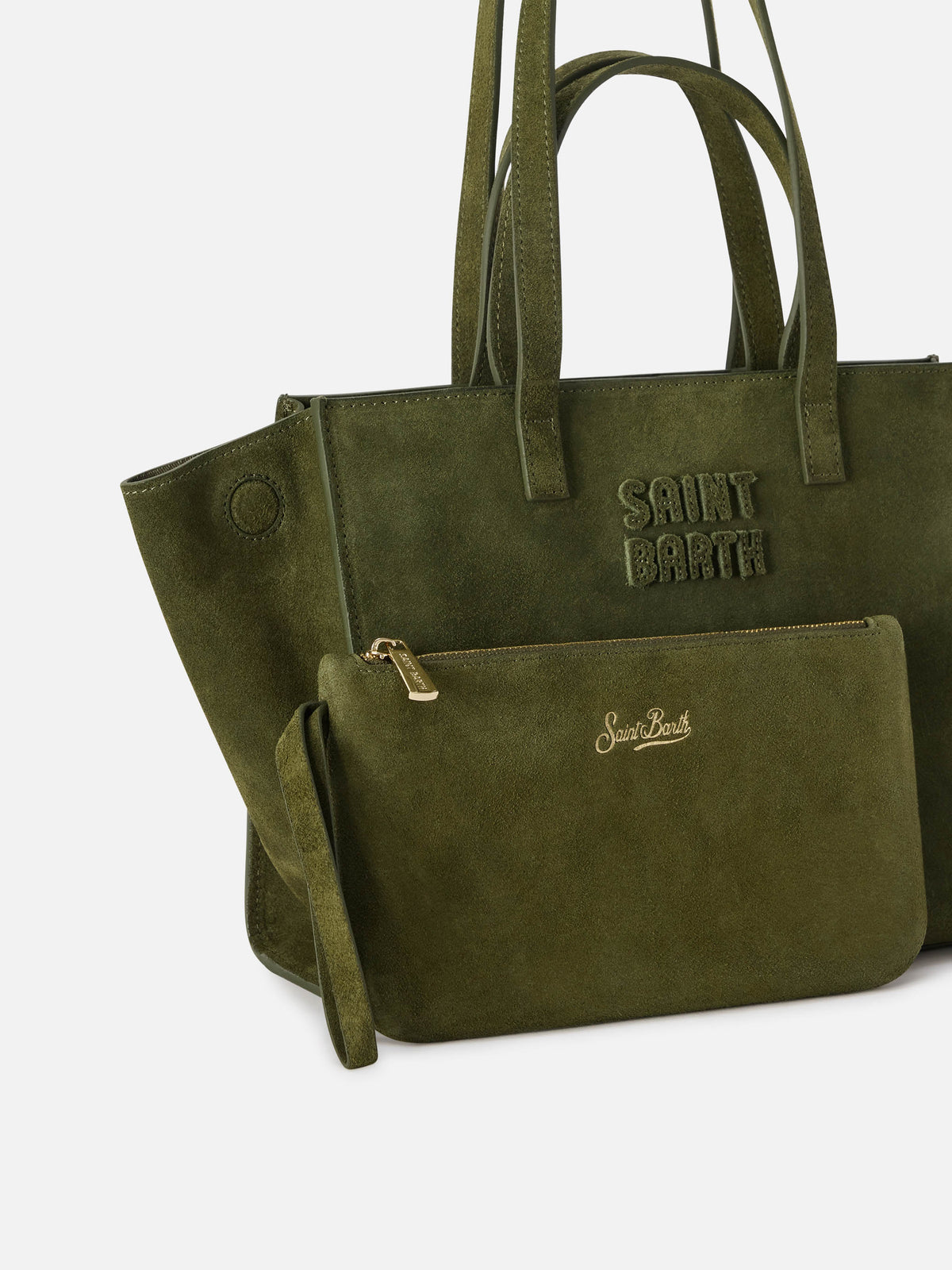 Borsa Medium Jour verde militare in camoscio con etichetta logo