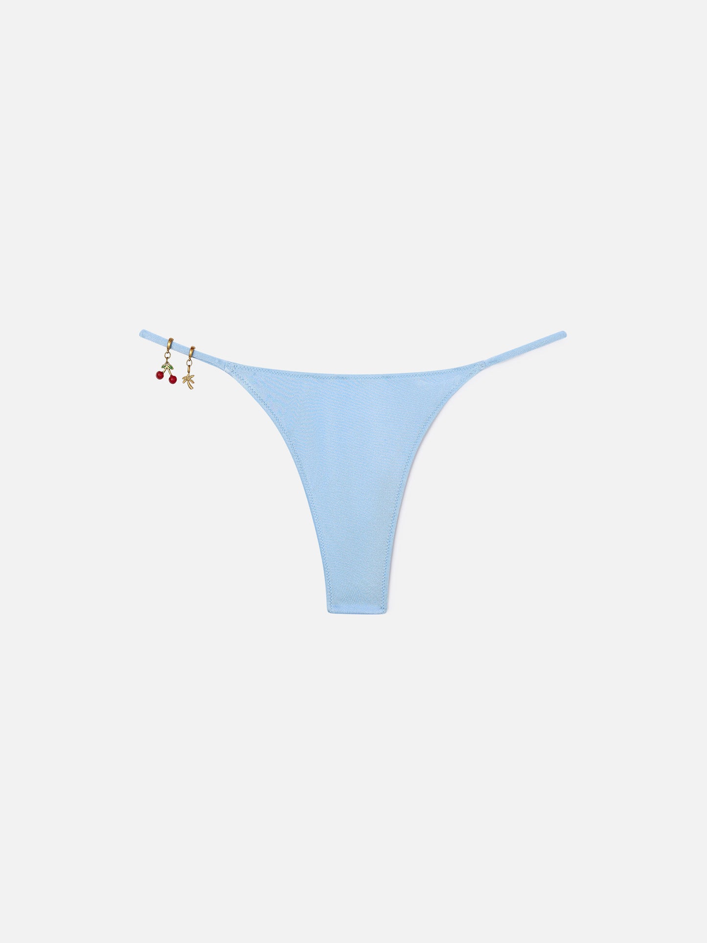 Jodene Tanga-Bikinihose aus hellblauem, glänzendem Stoff mit Charm-Details 