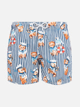 Boy cotton swim shorts with sailor bear print