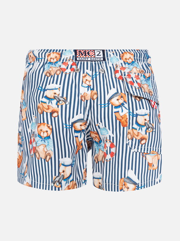 Boy cotton swim shorts with sailor bear print