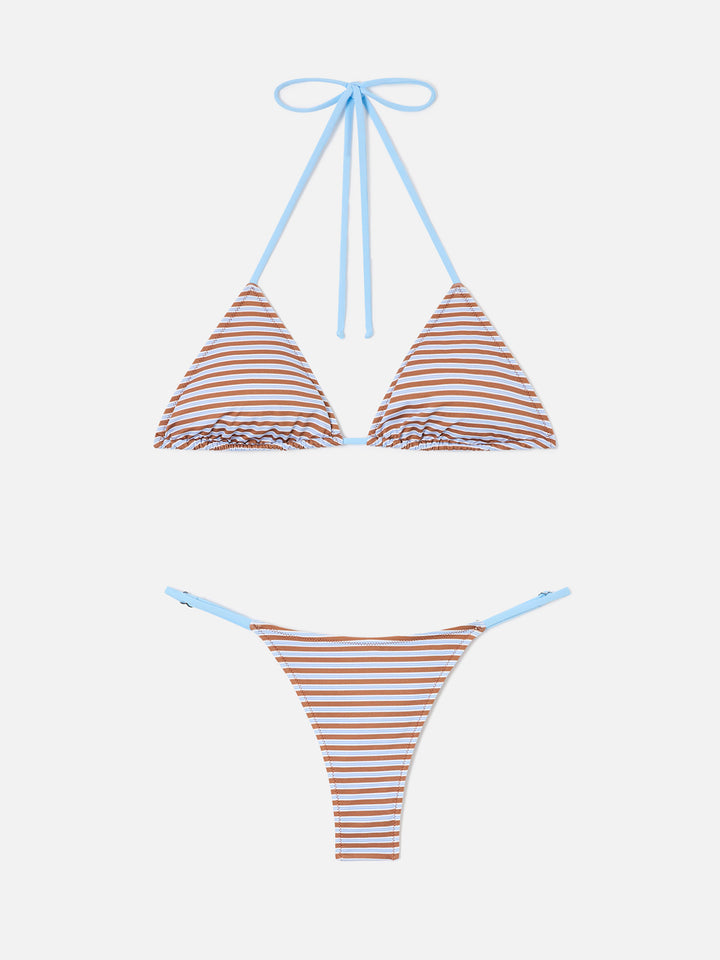 Bikini Joleah String rayé marron et blue 