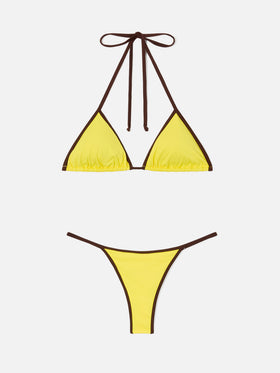 Gelber Joleah String-Bikini mit contrast Bändern 