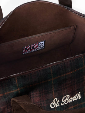 Sac de voyage Jetleg en mélange de laine à motif tartan et finitions en similicuir 