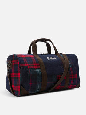 Jetleg duffle bag with patchwork denim and tartan and faux leather trims