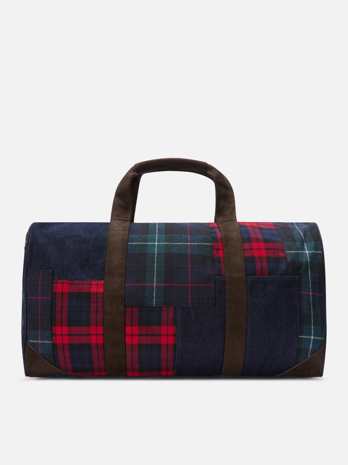 Jetleg duffle bag with patchwork denim and tartan and faux leather trims