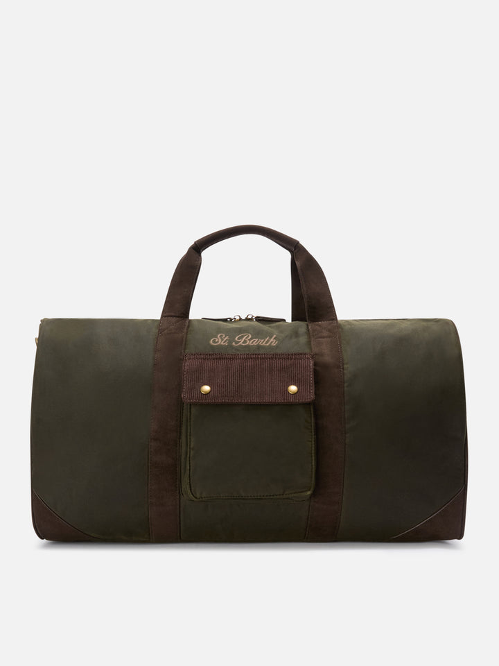 Gewachste Jetleg-Duffle-Bag in Military Green mit Logostickerei 