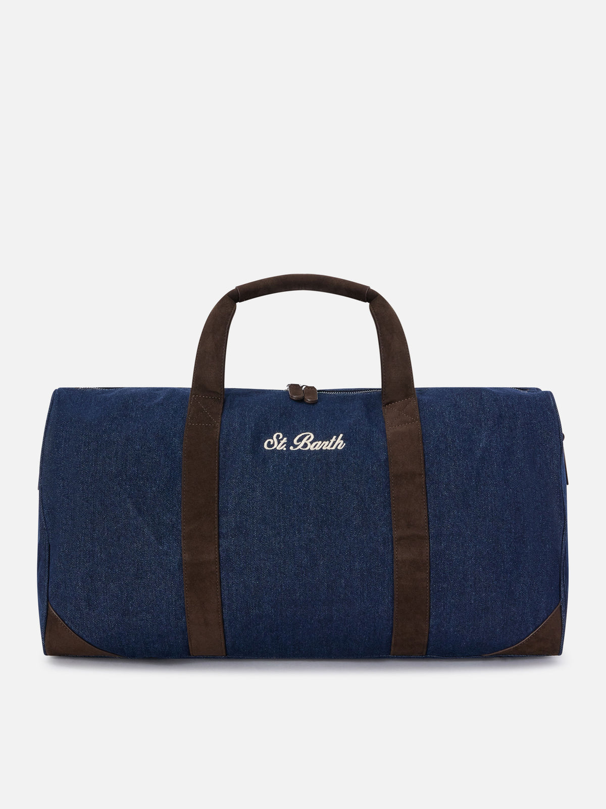 Blue Jetleg denim duffle bag with logo embroidery