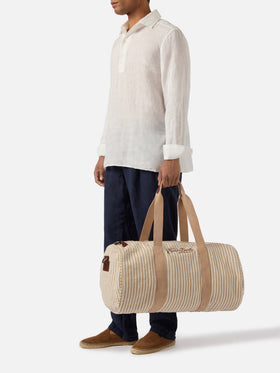 Borsone Round Jetleg in lino a righe beige e bianche