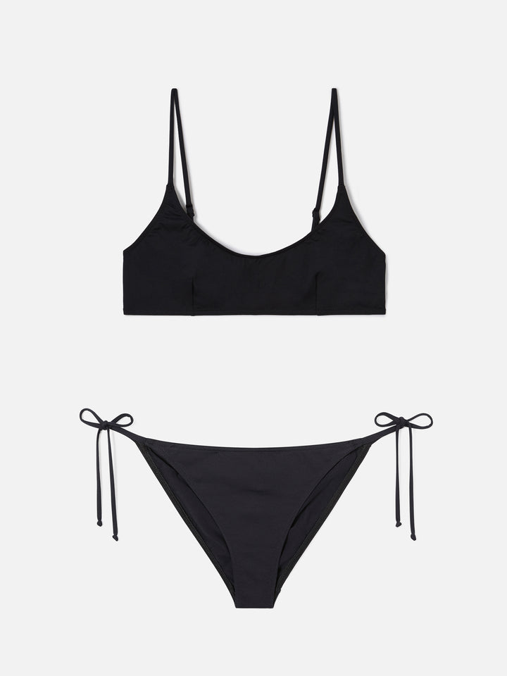 Judy Virgo schwarzes Bralette-Bikini mit Bindebändern 