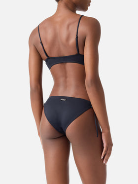 Judy Virgo schwarzes Bralette-Bikini mit Bindebändern 