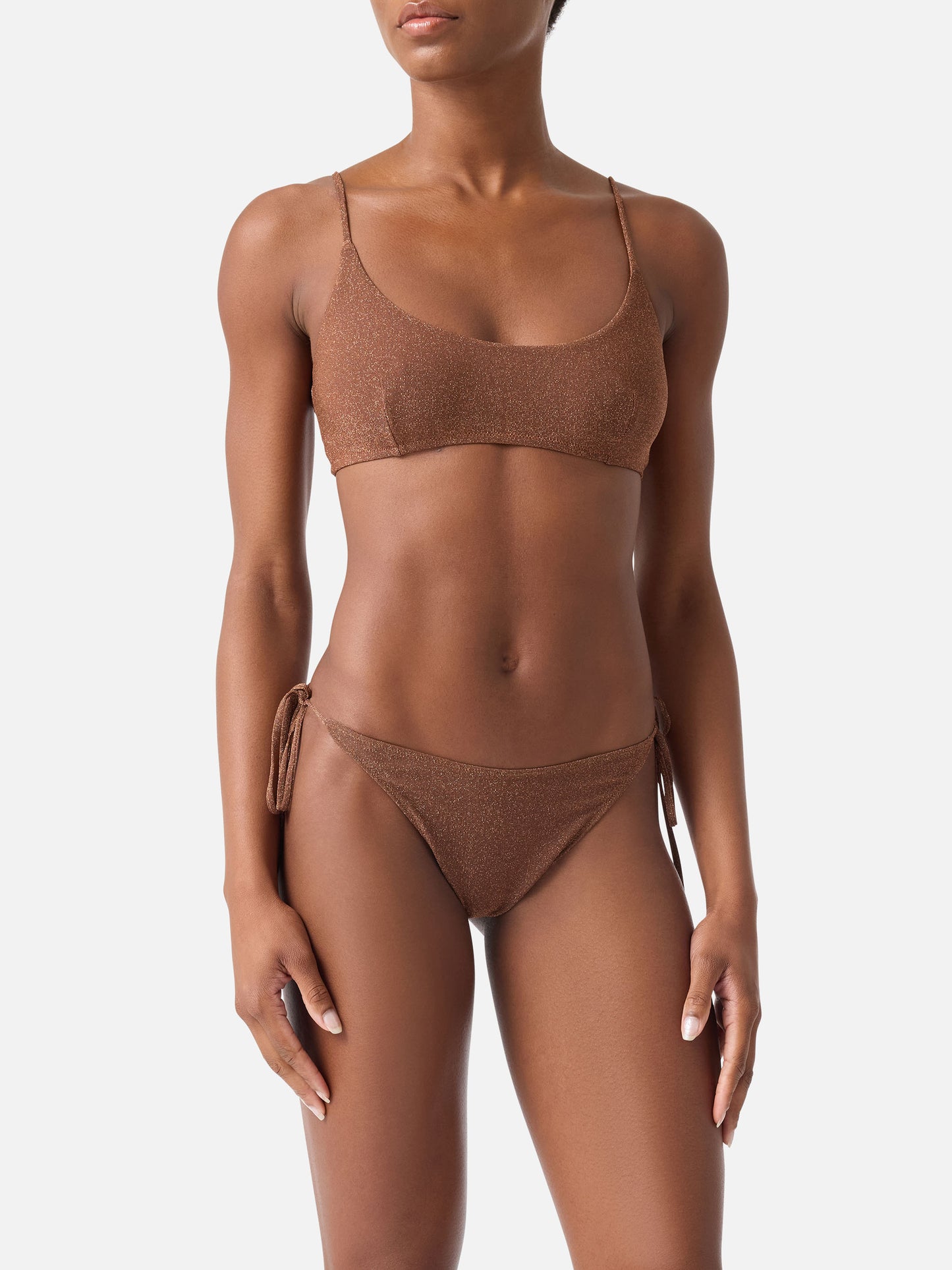 Haut de bikini bralette Judy en lurex marron 