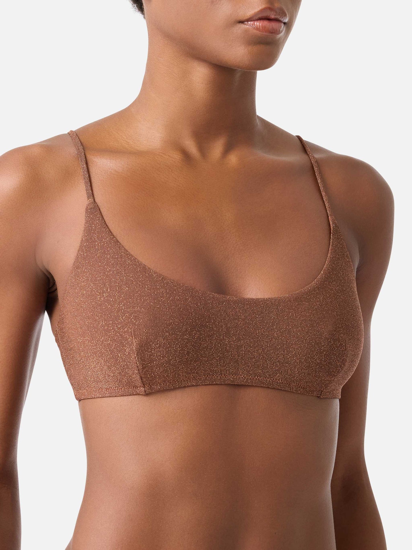 Haut de bikini bralette Judy en lurex marron 