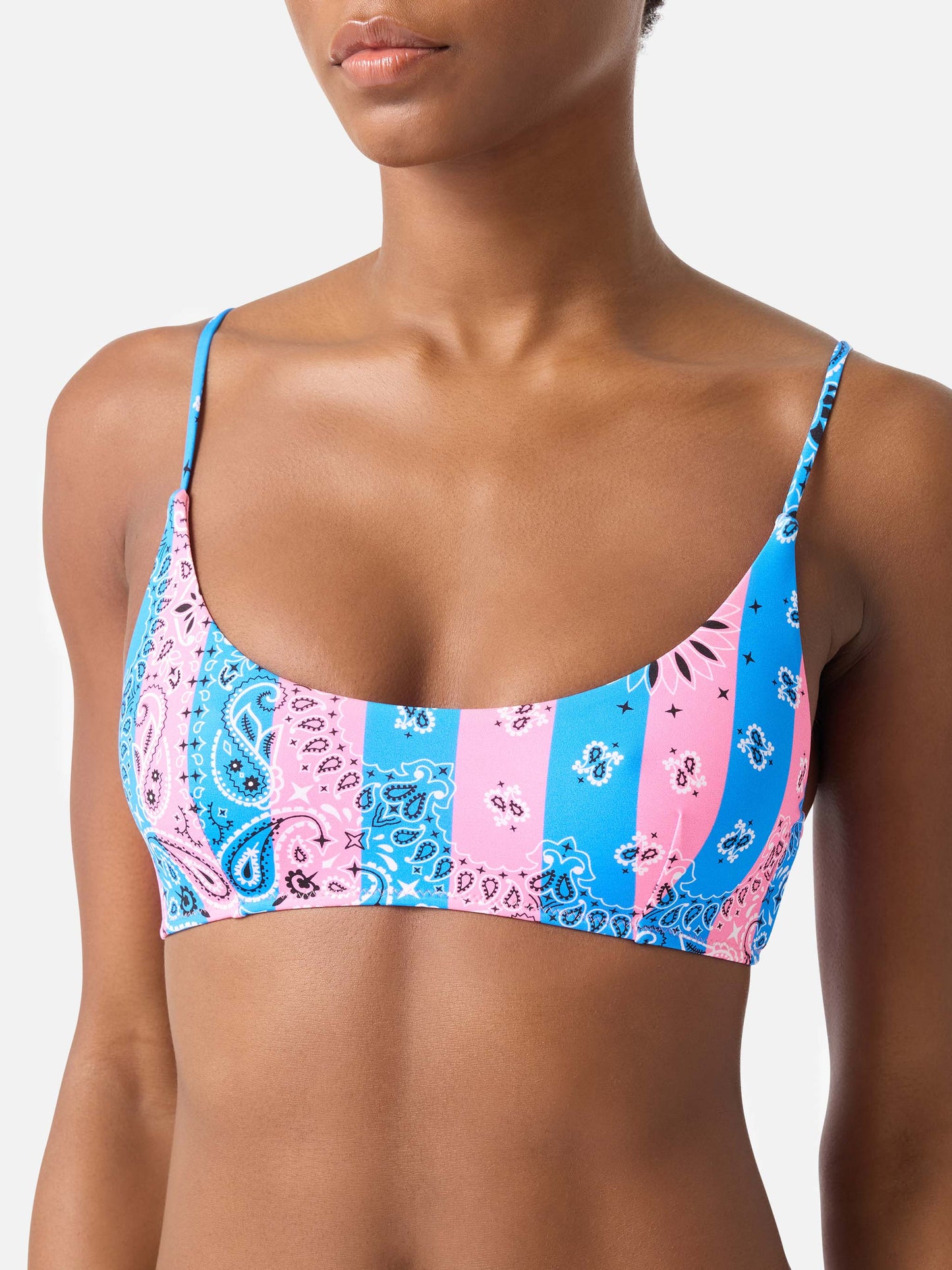 Bikini bralette bandana Judy Naomi à rayures bleu poudré et rose 