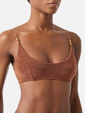 Haut de bikini bralette Judy en éponge marron avec charms 