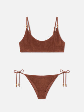 Bikini Judy Virgo bralette in tessuto effetto spugna marrone