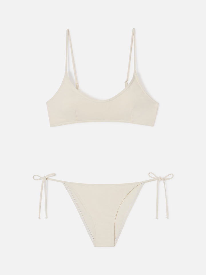 Judy Virgo cremefarbenes Bralette-Bikini mit Bindebändern 