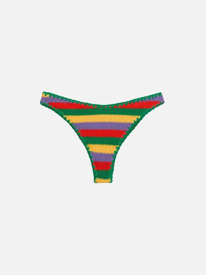 Naomi crochet cheeky swim briefs with multicolor striped print - MC2 Saint Barth