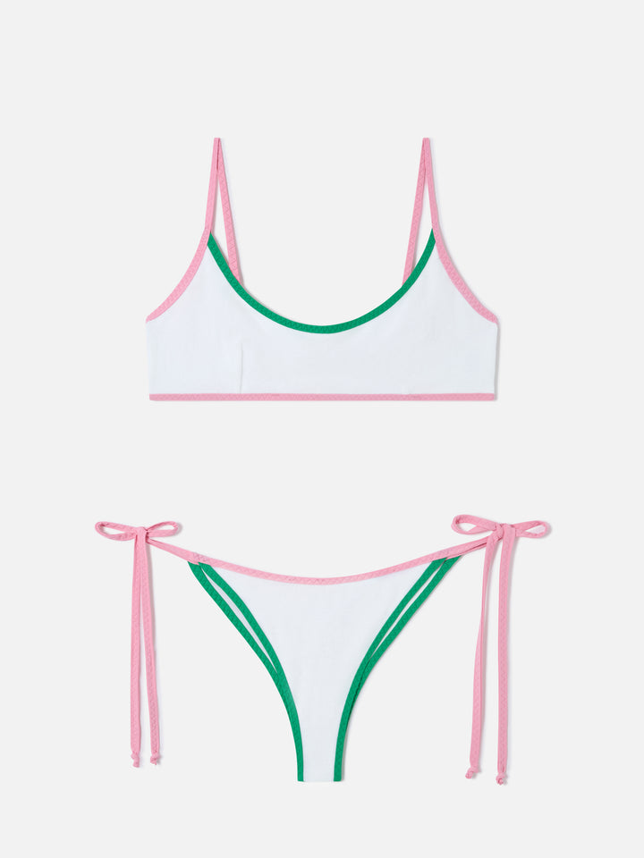 Bikini Judy Marielle bralette in tessuto effetto spugna bianco con piping