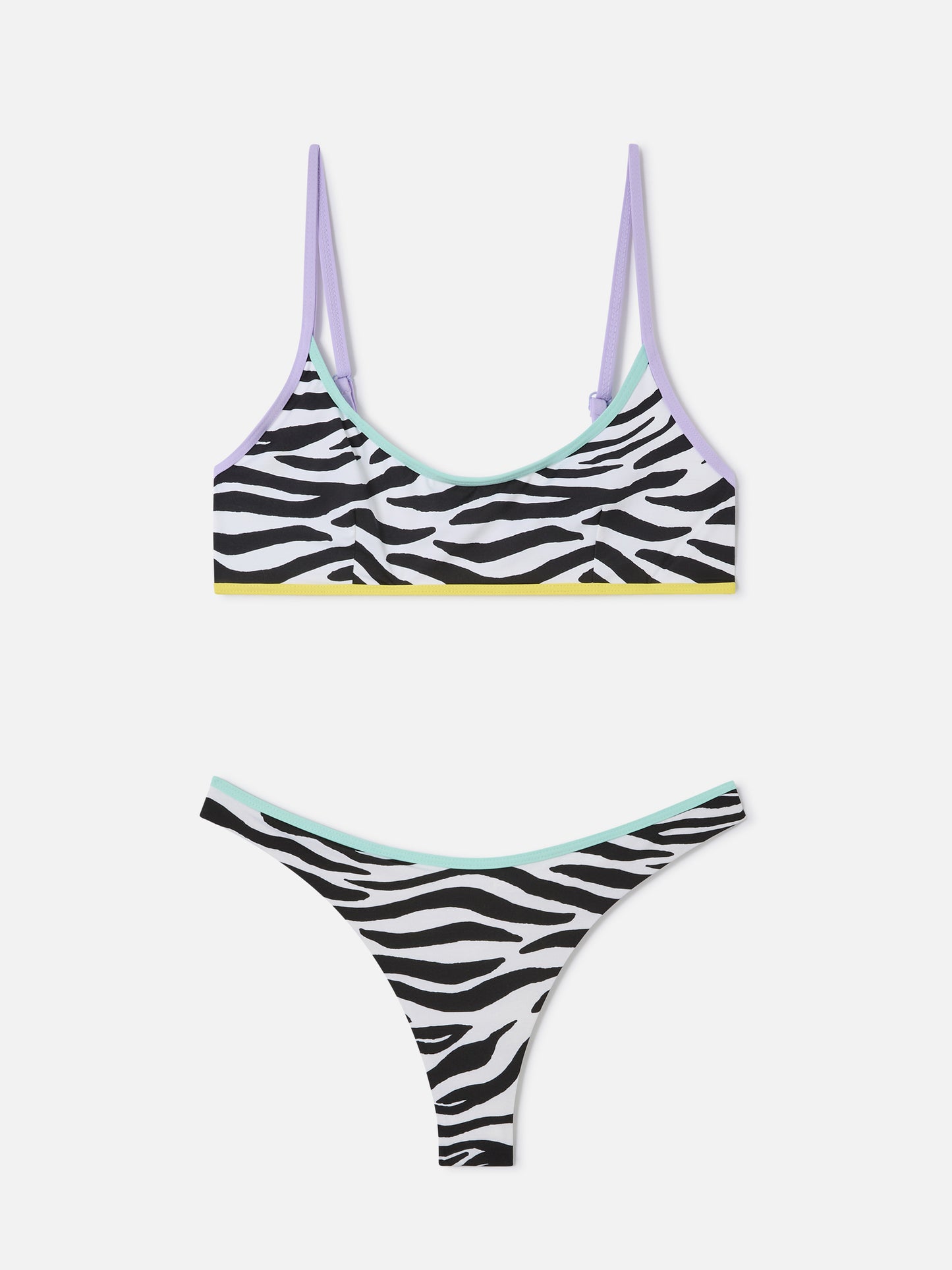 Bikini bralette Judy Naomi con estampado de cebra y ribetes 