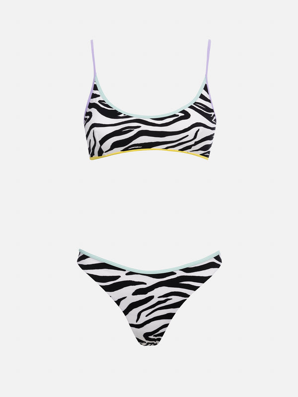 Woman zebra bralette beach top Judy with piping