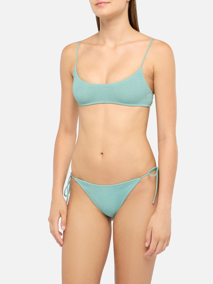 Bikini a bralette Judy Marielle in lurex crinkle verde salvia