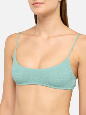 Judy crinkle lurex sage green bralette top